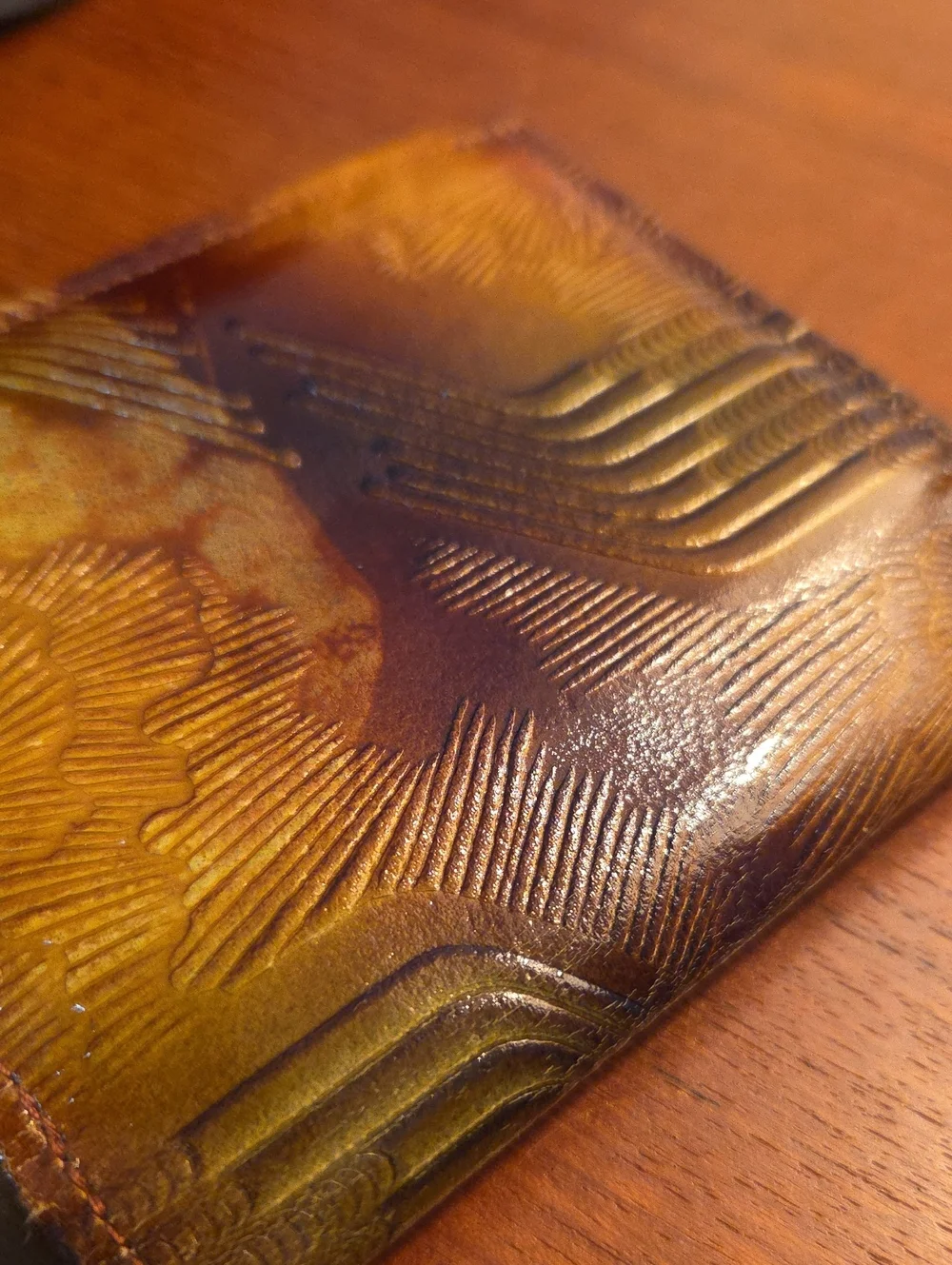 Vintaged Embossed Textured Brown Leather Wallet